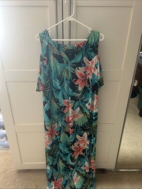 connected apparel Tropical Floral Maxi Dress in Teal and Coral